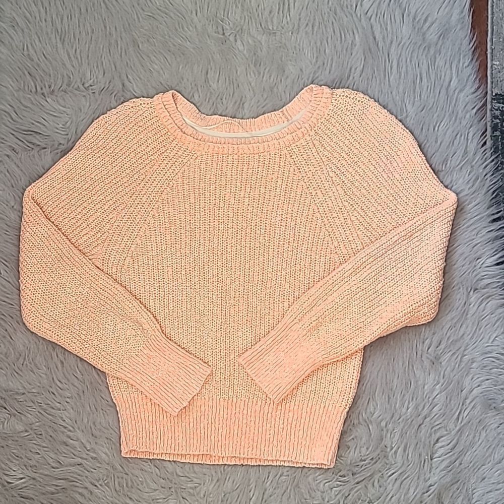 Free people bright orange knit cotton and linen blend sweater size large